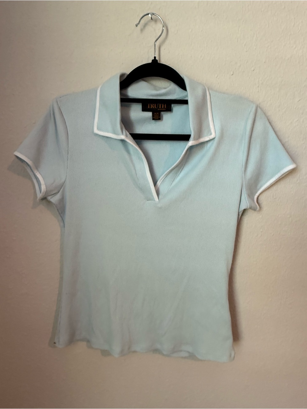 Truth Light Blue Ribbed Polo Tee with White Trim
